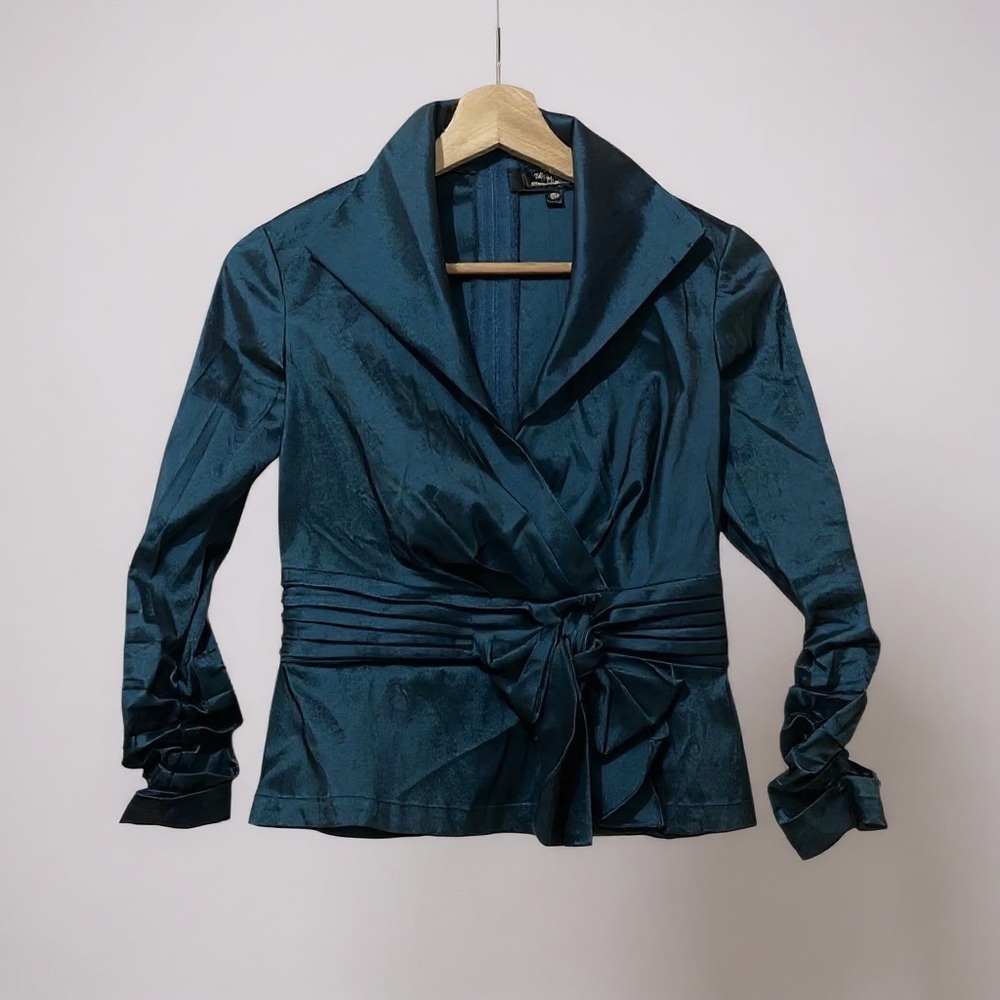 Tadashi Shoji Vintage Petite Collection Taffeta High Collar 3/4 Blouse Size 4P